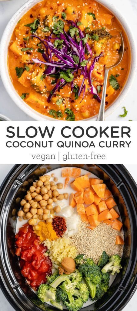 Healthy Slow Cooker Meals Vegetarian, Tofu In Slow Cooker, Vegetarian Crockpot Meals Healthy, One Pot Vegan Curry, Vegan Gluten Free Soups And Stews, Crockpot Vegan Curry, Slow Cooker For One, No Meat Crockpot Recipes, Sweet Potato Curry Slow Cooker