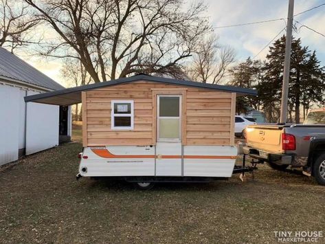 Pop-Up Camper Remodeled Into Tiny House Small Pop Up Camper Remodel, Renovated Camper, Pop Up Camper Remodel, Cabin Camper, Pop Up Camper Trailer, Popup Camper Remodel, Camper Remodeling, Homemade Camper, Pop Up Trailer