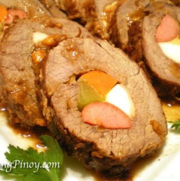 Morcon Recipe - Panlasang Pinoy Filipino Christmas Recipes, Recipe Filipino Food, Pilipino Recipe, Christmas Food Recipes, Bistek Recipe, Pork Sisig, Meat Rolls, Recipe Beef, New Year's Food