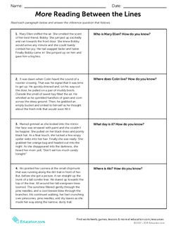 Inferences in Fictional Texts | Lesson Plan | Education.com Fifth Grade Reading, Reading Main Idea, Line Plot Worksheets, Lines Worksheet, Read Between The Lines, Supporting Details, Problem Based Learning, 5th Grade Reading, Reading Between The Lines