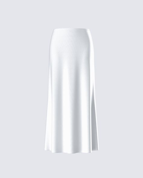 It's not about looking pretty, it's about looking otherworldly 🤩 Made from smooth satin fabric and complete with a flowy sweep on the bottom edge - this maxi skirt will bring an ethereal feel to any fit you pair it with 🤍 Satin White Skirt, Cream Maxi Skirt, White Satin Skirt, Long White Skirt, Long Silk Skirt, Light Grey Leggings, Recruitment Outfits, White Maxi Skirt, Ivory Skirt