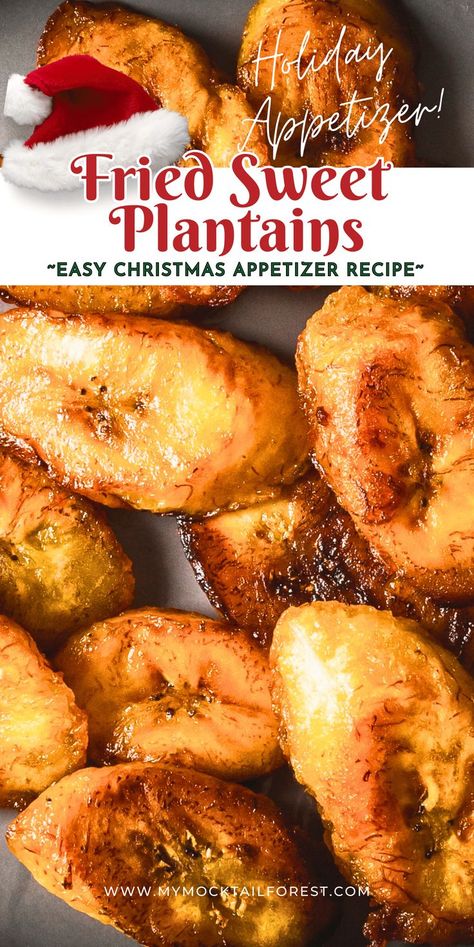 An appetizer recipe of Fried Sweet Plantains for Holiday season Appetizer Recipes Christmas, Fried Sweet Plantains, Plantains Recipe, Drinks Thanksgiving, Sweet Fried Plantains, Sweet Plantains, Christmas Drinks Recipes, Christmas Appetizers Easy, Thanksgiving Appetizer