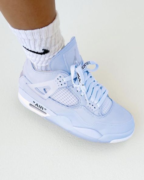 Blue pastel AJ4 Off-White Retro 4, Blue Sneakers, Jordan, Socks, Pastel, Off White, On Twitter, Sneakers, Twitter