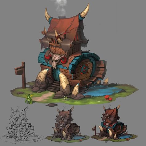 Goblin House, Goblin Village, Viking House, Goblin Art, Props Concept, Cartoon House, 2d Game Art, Props Art, Isometric Art