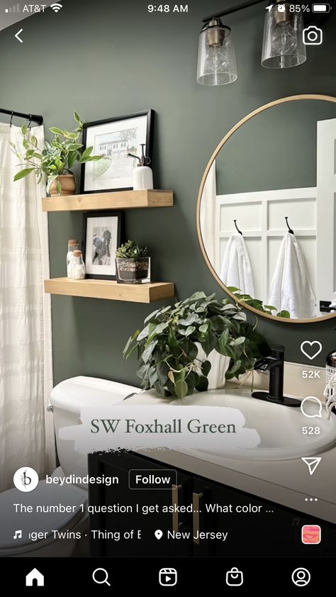 Budget Small Bathroom, Bathroom Decor Ideas On A Budget, Half Bathroom Decor, Green Accent Walls, Sage Green Walls, Bathroom Decor Ideas, Bathroom Inspiration Decor, Upstairs Bathrooms, Up House