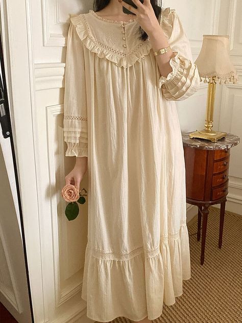 Vintage Women's Sleepwear Princess Dress Royal Style Cotton Cream colored Embroidered Pajamas Sleepshirts Lace Nightgown Nightie| | - AliExpress Victorian Era Sleepwear, 1880s Pajamas, 1880s Sleepwear, 18th Century Sleepwear, 1800 Pajamas, 1900s Pajamas, Fairycore Pajamas, Pajama Dress Nightgowns, 1800s Sleepwear