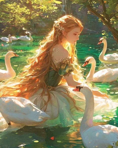 Fairy Girl Art, Fairy Character, Chinese Artwork, Swans Art, Fairy Paintings, Elf Art, Fairy Illustration, Female Character Concept, Fairytale Illustration