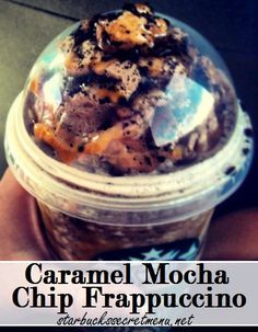 Starbucks Secret Menu Caramel Mocha Chip Frappuccino | Recipe here: http://starbuckssecretmenu.net/caramel-mocha-chip-frappuccino-starbucks-secret-menu/ Frappuccino Starbucks Secret Menu, Starbucks Hacks, Starbucks Caramel, Secret Menu Items, Starbucks Secret Menu Drinks, Starbucks Secret, Caramel Mocha, Starbucks Menu, Chocolate Whipped Cream