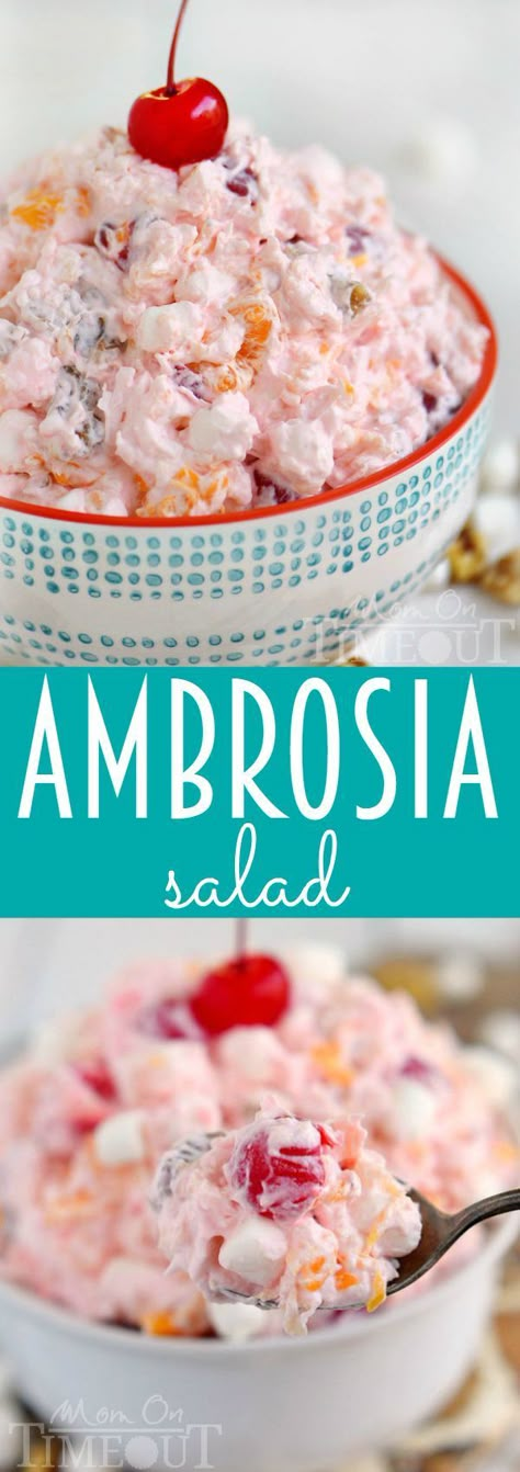 One of my favorite desserts of all time - Ambrosia Salad! So easy to make and always a big hit with kids and adults alike, make sure to put this salad recipe on the menu for your next party! Ambrosia Salad, Oreo Dessert, Fruit Dishes, Fruit Salad Recipes, Dessert Salads, Monkey Bread, Köstliche Desserts, Classic Desserts, Mini Desserts