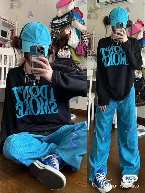 Colorful Tomboy Outfits, Hip Hop Dress, Teal Outfits, Outfits Colorful, Flamboyant Gamine, Dance Outfits Practice, Fashion Corner, Practice Outfits, Tomboy Outfits