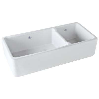 Lancaster Farmhouse/Apron-Front Fireclay 40 in. Double Bowl Kitchen Sink in White Fireclay Farmhouse Sink, Vintage Tub, Apron Sink, Double Bowl Kitchen Sink, Farmhouse Aprons, Minimalist Kitchen Design, Fireclay Sink, Double Bowl Sink, Farmhouse Apron Sink