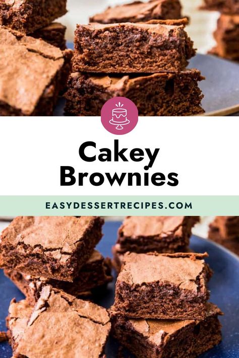 Cakey Brownies Recipe Homemade, Cakey Brownie Recipe, Cakey Brownies, Fudgy Brownies Recipe, Cake Like Brownies, Brownies From Scratch, Fudgy Brownie Recipe, Brownies Recipe Homemade, Easy Dessert Recipes