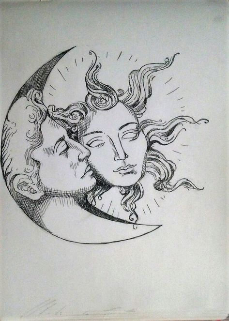 The Moon As A Person Drawing, Moon As A Person Drawing, Sun And Moon Reference, Sun And Moon Drawing Aesthetic, Moon Sun Drawing, Sun And Moon In Love, Sun And Moon Line Art, Sun And Moon Sketch, Moon And Sun Drawing