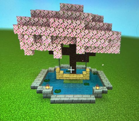 Sakura Pond Minecraft, Pond In Minecraft, Pond Minecraft, Cute Cherry Blossom, Minecraft Inspo, Minecraft Architecture, Minecraft Builds, Blossom Tree, Minecraft Ideas