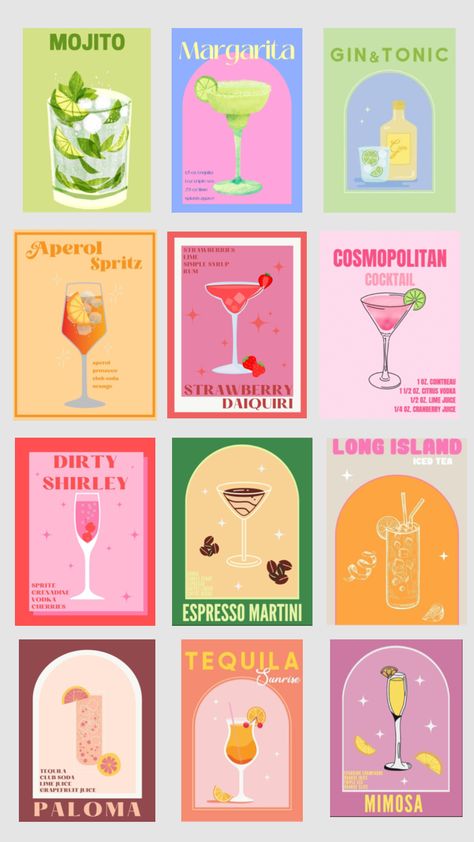 Drink Menu Aesthetic, Cocktail Collage, Evolution Art, Simple Iphone Wallpaper, Rhinestone Art, Canvas Painting Designs, Journal Design, Pretty Prints, Inspiration Wall