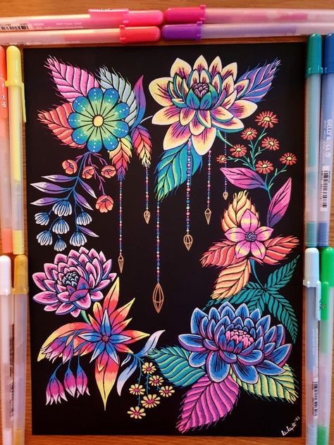 #gellyrollpens #blackpaper #art #sakura #doodle #flowers #zentangle Sakura Gelly Roll Pens Art, Gelly Roll Pens Ideas, Gelly Roll Pens Art, Gelly Roll Pens Art Doodles, Gelly Roll Art, Black Paper Art Ideas Easy, Gel Pen Doodles, Basic Mandala, Gelly Roll Pens