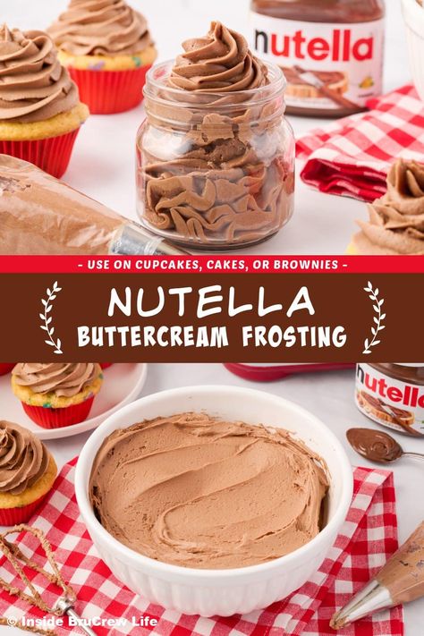 Nutella Frosting Recipe, Easy Frosting Recipe, Basic Buttercream Recipe, Nutella Buttercream Frosting, Nutella Frosting, Nutella Cupcakes, Nutella Buttercream, Chocolate Banana Cake, Creamy Frosting