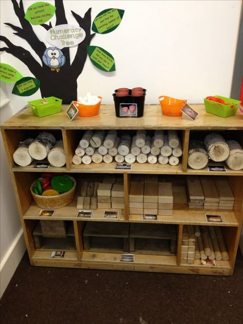 Lovely Block Play Area. Love the picture labels and questions a teacher can ask posted thoughtfully above the block shelf Tinkering Table, Block Play Area, Preschool Block Area, Block Center Preschool, Blocks Preschool, Reggio Inspired Classrooms, Block Building, Construction Play, Reggio Classroom