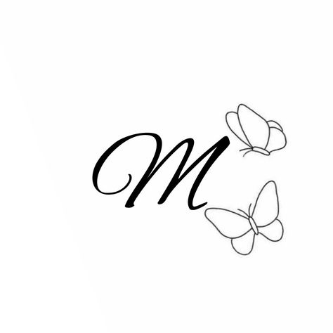 M Tattoo With Butterfly, Letter M Tattoos, M Tattoos, Alphabet Names, Couple Tattoo, Typography Alphabet, Attitude Quotes For Girls, Butterfly Drawing, Cosmetics Bag