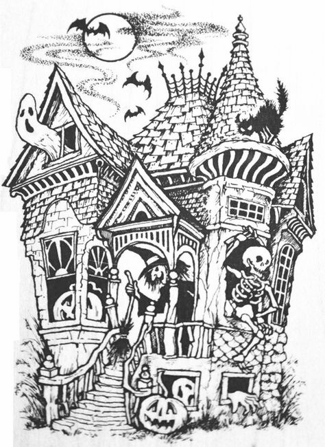 Haunted House Tattoo, Haunted House Drawing, Halloween Tattoos Sleeve, House Tattoo, Haunted House Halloween, Witch Tattoo, Spooky Tattoos, Tattoos Skull, Spooky House