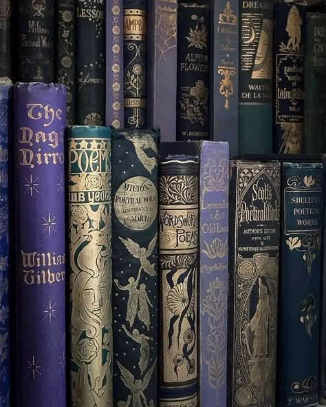 Photo by Dusty Books And Prints on February 14, 2022. Book Spines, Purple Books, Library Aesthetic, Book Spine, Vintage Book Covers, Beautiful Book Covers, Blue Book, Blue Books, Old Books