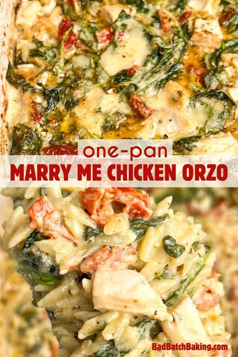 One-Pan Marry Me Chicken Orzo Dump And Bake Recipes Orzo, One Pan Chicken Risotto, One Pan Chicken Orzo Bake, Orzo Marry Me Chicken, Dump And Bake Chicken Orzo, One Pan Marry Me Chicken Orzo, Marry Me Chicken And Orzo, Marry Me Chicken Oven, Orzo Chicken Bake