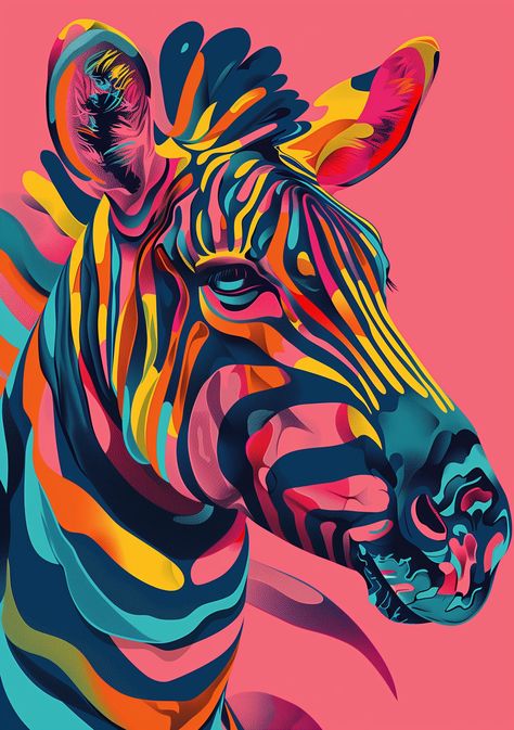 Zebra Portrait Colourful Animal Wall Art Print - A4 A3 A2 - Festival Merch Important: - No watermark will be printed on the artwork - Uploading the print to Etsy reduces the visual quality of the print. You will receive the highest quality version.  - Photography taken by us and printed by us to ensure quality of print and packaging. No cheaply printed drop shipping is ever used by Festival Merch. -- What Sizes do we provide?: -- A4 - Now available A3 - Now available A2 - Now available -- What paper do we print to? Is it high quality? --  Premium Heavyweight 300gsm Lustre photo paper with brilliant white surface.  There is no finer quality photographic inkjet lustre paper than Pinnacle Photo Lustre 300gsm. This luxury heavyweight photo paper with a brilliant white shade and classic pearl / Zebra Portrait, Festival Merch, Zebra Wall Art, Zebra Crossing, Pop Art Animals, Dog Pop Art, Animal Mural, Colorful Animals, Chalk Art