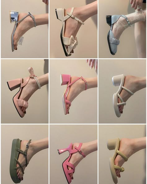 Aesthetic Footwear For Women, Sandals Heels Aesthetic, Korean Heels, Dorothy Shoes, Elegant Shoes Heels, Shoe Hacks, Korean Shoes, Fluffy Shoes, Pretty Shoes Sneakers