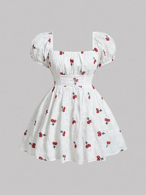 Cherry Pattern Clothes, Cute Valentines Dresses, Fit And Flare Dress Casual, Fruitful Fashion, Fruit Dress, Plus Size Short Dresses, Milkmaid Dress, Flare Dresses, Cute Dress Outfits