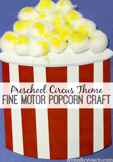 When you head to the circus, you've got to get yourself a bucket of popcorn! So it only makes sense that while enjoying a circus themed preschool unit, you make yourself one! Practice those fine motor skills while making this adorable popcorn craft at the same time! Preschool Circus Theme, Popcorn Craft, Fine Motor Preschool, Popcorn Crafts, Songs Preschool, Preschool Circus, Farm Songs, Circus Activities, Kindergarten Thanksgiving