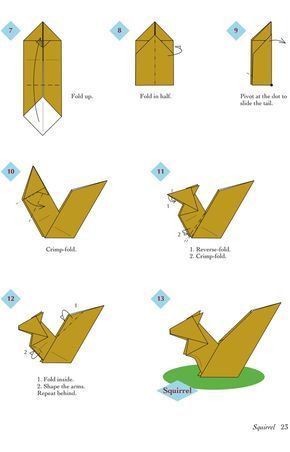 Easy Origami Animals - page 4 of 6 (Squirrel - 2 of 2)                                                                                                                                                                                 More Easiest Origami, Easy Origami Animals, Origami Swan, Origami Diagrams, Origami Ball, Kids Origami, Origami For Beginners, Origami Dragon, Origami Fish