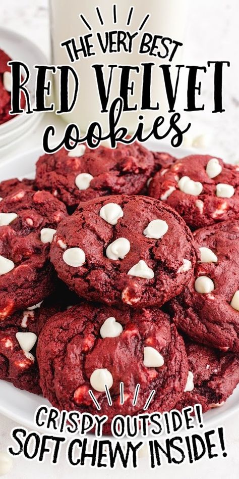 Easy Red Velvet Cake, Red Velvet Cake Mix Cookies, Cookies With White Chocolate Chips, Red Velvet Cookie Recipe, Cookies With White Chocolate, Soft Cookie Recipe, Soft Baked Cookies, Velvet Cookies, Red Velvet Cake Mix