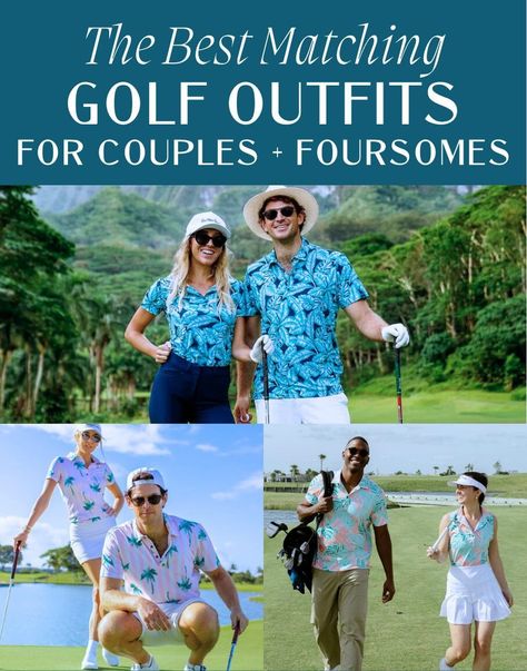 The Best Matching Golf Outfits for Couples and Foursomes! - JetsetChristina Couples Golf Tournament Themes, Matching Golf Outfits Couples, Couples Golf Costume, Golf Costumes, Couples Golfing, Golf Attire, Golf Trip, Travel Safety, Golf Humor