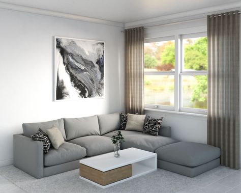 Light Grey Sofa, Grey Carpet Living Room, Dark Grey Carpet, Gray Rug Living Room, Greige Walls, Brown Furniture Living Room, Light Gray Sofas, Gray Furniture, Chic Dresser