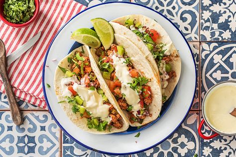 Hello Fresh Tacos, Poblano Tacos Recipe, Kiwi Salsa Recipes, Pork Taco Recipe, Poblano Tacos, Kiwi Salsa, Pork Taco, Pork Seasoning, Lime Crema