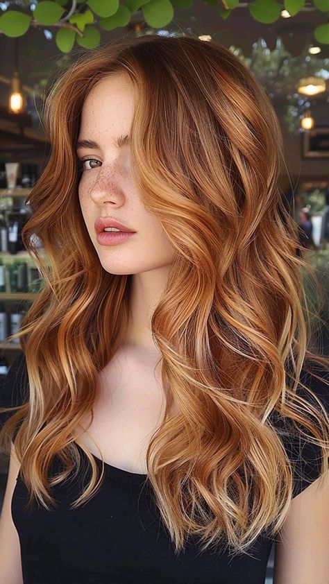 25 Strawberry Blonde Hair Ideas to Make You Shine in 2024 Celebs With Strawberry Blonde Hair, Strawberry Blonde Hair For Cool Skin Tones, Hair Colors For Strawberry Blondes, Hair Inspiration Strawberry Blonde, Long Red Hair With Highlights, What Color Hair For Brown Eyes, Dark Brown Hair With Strawberry Blonde Balayage, Ginger Red Highlights In Brown Hair, Subtle Red And Blonde Highlights In Brown Hair