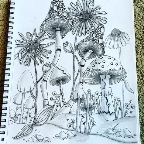 Drawing Magic, Forest Drawing, Trippy Drawings, Mushroom Drawing, Mushroom Forest, Magic Mushroom, Hur Man Målar, Graphite Drawings, Arte Inspo