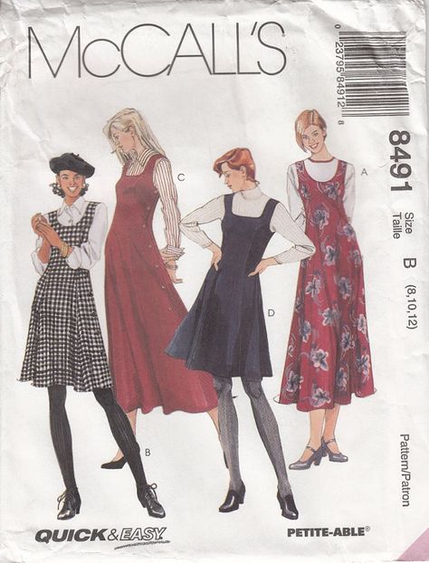 McCalls 8491 Jumper Princess Seams Square Neck by CedarSewing 2000s Sewing Patterns, 90s Sewing Patterns, Mccalls Patterns Vintage, Simplicity Patterns Dresses, 90s Pattern, Jumper Patterns, Vintage Dress Patterns, Vogue Sewing, Mccalls Sewing Patterns