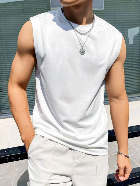 Everything perfect as always Solid Tank Tops, Tank Top Outfits, Men Stylish Dress, Guys Clothing Styles, Cool Outfits For Men, Men Fashion Casual Outfits, Sleeveless Vest, Stylish Men, Mens Tank Tops