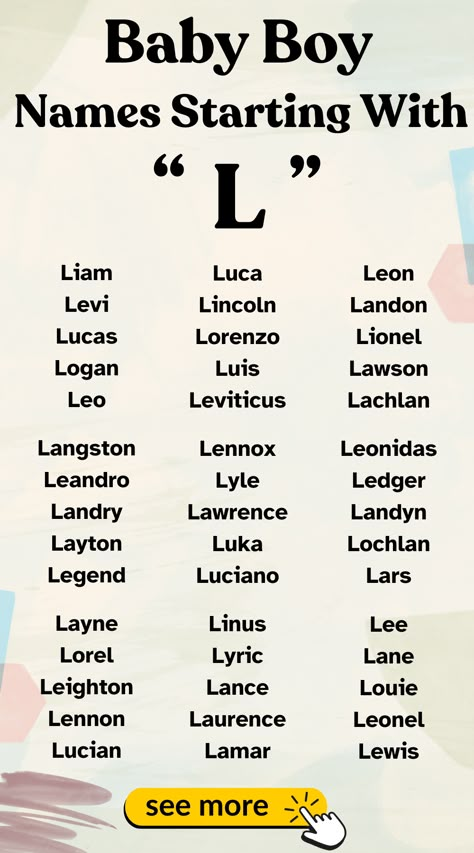 Check out lovely baby boy names starting with L. Beautiful names to consider for your baby.  #BabyNames  #LNames Trans Male Names, L Boy Names, Rpg Names, Baby Gender Predictor, Male Names, Baby Name Generator, Unique Baby Boy Names, L Names