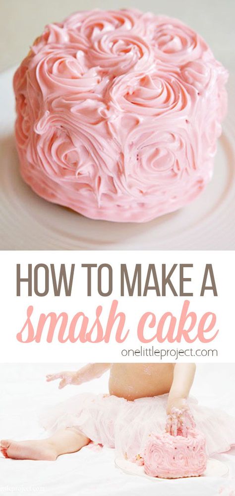 Diy 1st Birthday Cake, Make A Smash Cake, Homemade Smash Cake, Diy Smash Cake, Wildflower Cake, Smash Cake First Birthday, Smash Cake Recipes, Strawberry Birthday Cake, Smash Cake Girl