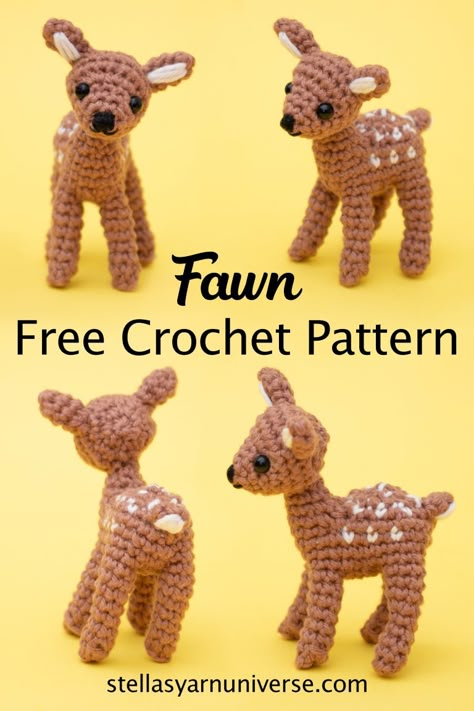 Amigurumi Deer Free Crochet Pattern - Stella's Yarn Universe Mini Crocheted Animals, Rhino Crochet Pattern Free, Miniature Crochet Patterns Free, Free Mini Crochet Patterns, Rabbit Crochet Pattern Free, Small Animal Crochet, Crochet Small Animals, Crochet Stuffies Free Pattern, Free Animal Crochet Patterns