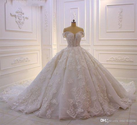 Discount 2020 Luxury Long Sleeves Ball Gown Wedding Dresses Beaded 3D Floral Appliqued Saudi Arabia Lace Bridal Gowns 2019 Plus Size Wedding Dress Designer Wedding Gown High Fashion Wedding Dresses From Holyok_33, $475.65| DHgate.Com Princess Ballgown, Fairy Wedding Dress, White Ball Gowns, Ball Gowns Princess, Royal Wedding Dress, Fairy Wedding, Princess Wedding Dress, Luxury Wedding Dress, A Wedding Dress