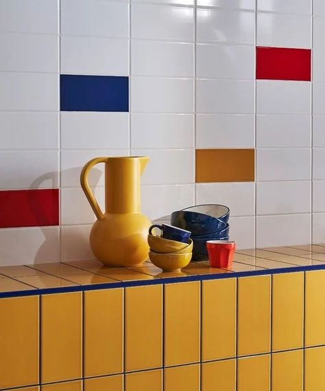 Modular Kitchen Colour Combination, Blue Kitchen Tiles, Blue Kitchen Walls, Teal Tile, Kitchen Colour Combination, Colorful Backsplash, Colourful Kitchen, Coloured Grout, Topps Tiles