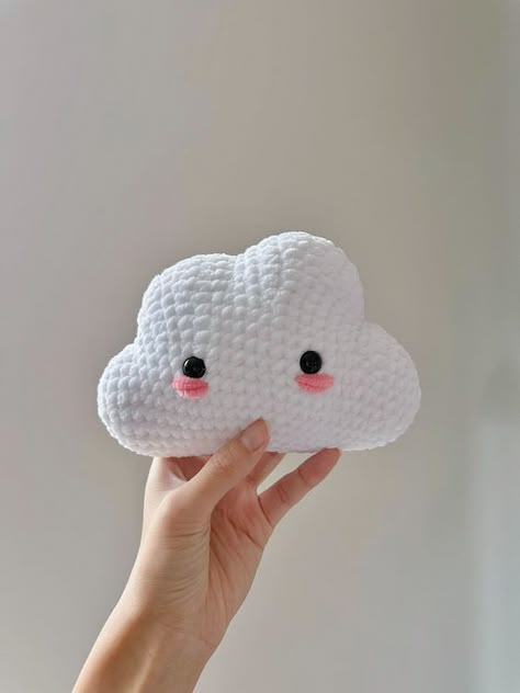 Mini crochet animals Chenille Yarn Crochet, Cloud Plushie, Cloud Crochet, Fuzzy Crochet, Crochet Cloud, Chenille Crochet, Mailer Packaging, Cute Crochet Ideas, Knitting Bag Pattern