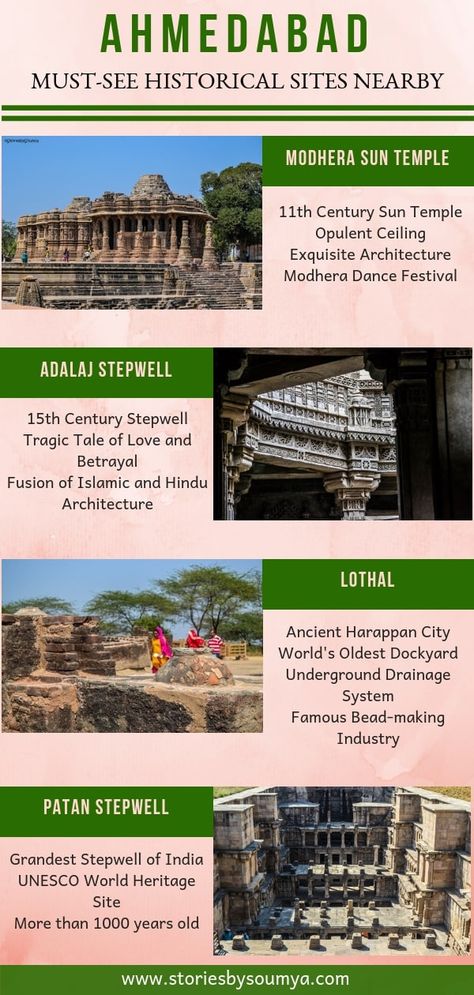 MUST-SEE HISTORICAL PLACES NEAR AHMEDABAD | Places To Visit Near Ahmedabad For One Day | Stories by Soumya #ahmedabad #incredibleindia #gujarat #travelinspiration #history #culture India Vacation, India Travel Places, India Travel Guide, Travel Infographic, Holiday Travel Destinations, Travel India, Historical Places, Historical Place, South Asia