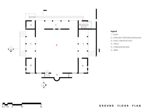 Gallery of Abijo Mosque / Patrickwaheed Design Consultancy - 1 Small Mosque Design Plan, Mosque Toilet Design, Mosque Plan Design, Mosque Plan Architecture, Small Mosque Design, Mosque Floor Plan, Small Mosque Design Interior, Contemporary Mosque, Small Mosque