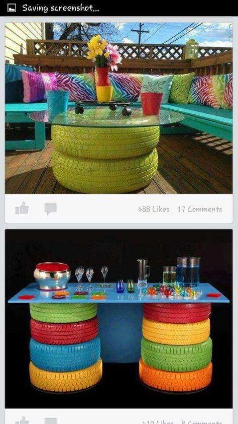 Old Tires Ideas Diy Outdoor Seating, Car Tires Crafts Diy Ideas Garden, Tyre Furniture Outdoor Seating, Tyres Recycle Creative Ideas, Waste Tyre Ideas, Kursi Ban, Garden Idea, Cool Tables, Diy Table