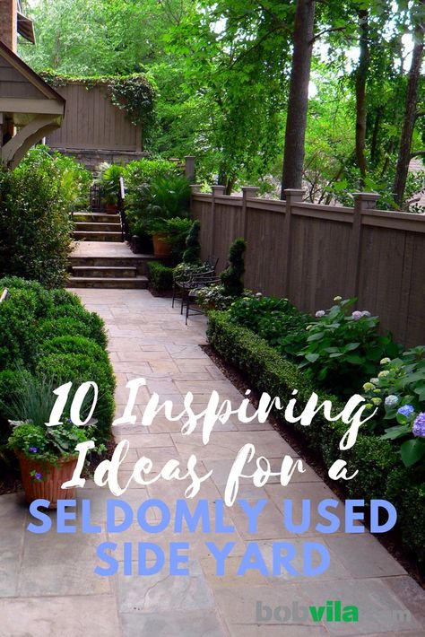 10 inspiring ideas for a seldomly side yard Side Gardens Narrow, Large Side Yard Landscaping Ideas, Narrow Sideyard Ideas, Side Yard Idea, Narrow Side Garden Ideas, Large Side Yard Landscaping, Large Side Yard Ideas, Side Yard Fence Ideas, Narrow Yard Landscaping