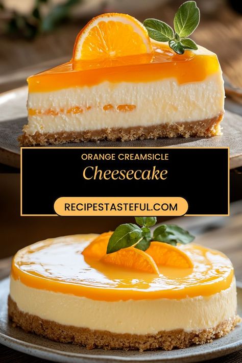 This Orange Creamsicle Cheesecake is a deliciously creamy, citrusy treat that brings back all the memories of your favorite childhood ice cream! With a blend of tangy orange flavor and smooth cream cheese, this no-bake dessert is perfect for any time of year. Orange Creamsicle Cheesecake Recipe, Orange Creamsicle Cheesecake, Baileys Irish Cream Cheesecake, Orange Cheesecake Recipes, Creamsicle Cheesecake, Orange Baking, Easy Cheesecake Recipes, Easy Cheesecake, Orange Creamsicle